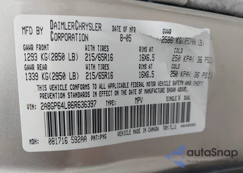 2006 Chrysler Town & Country Limited z USA, uszkodzony, nr VIN 2A8GP64L86R636397